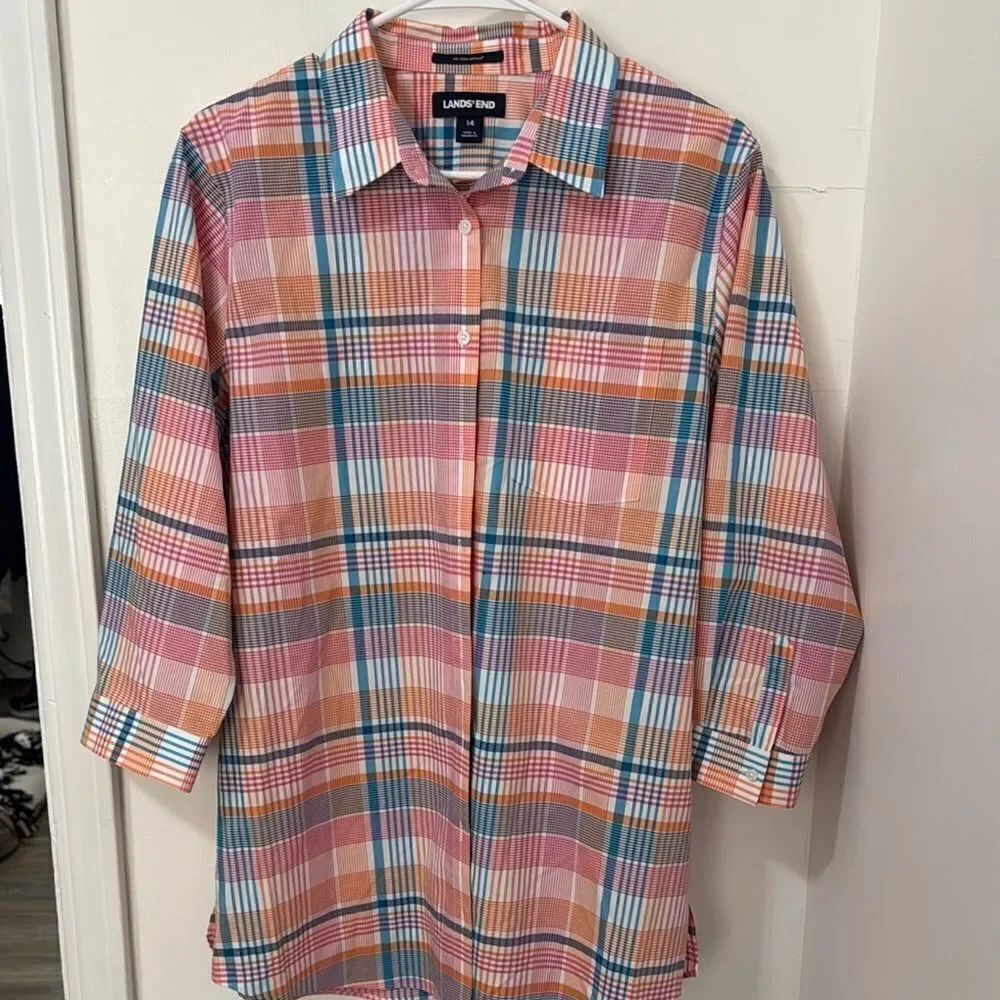 Lands' End Women’s Multicolor Plaid Shirt Size 14